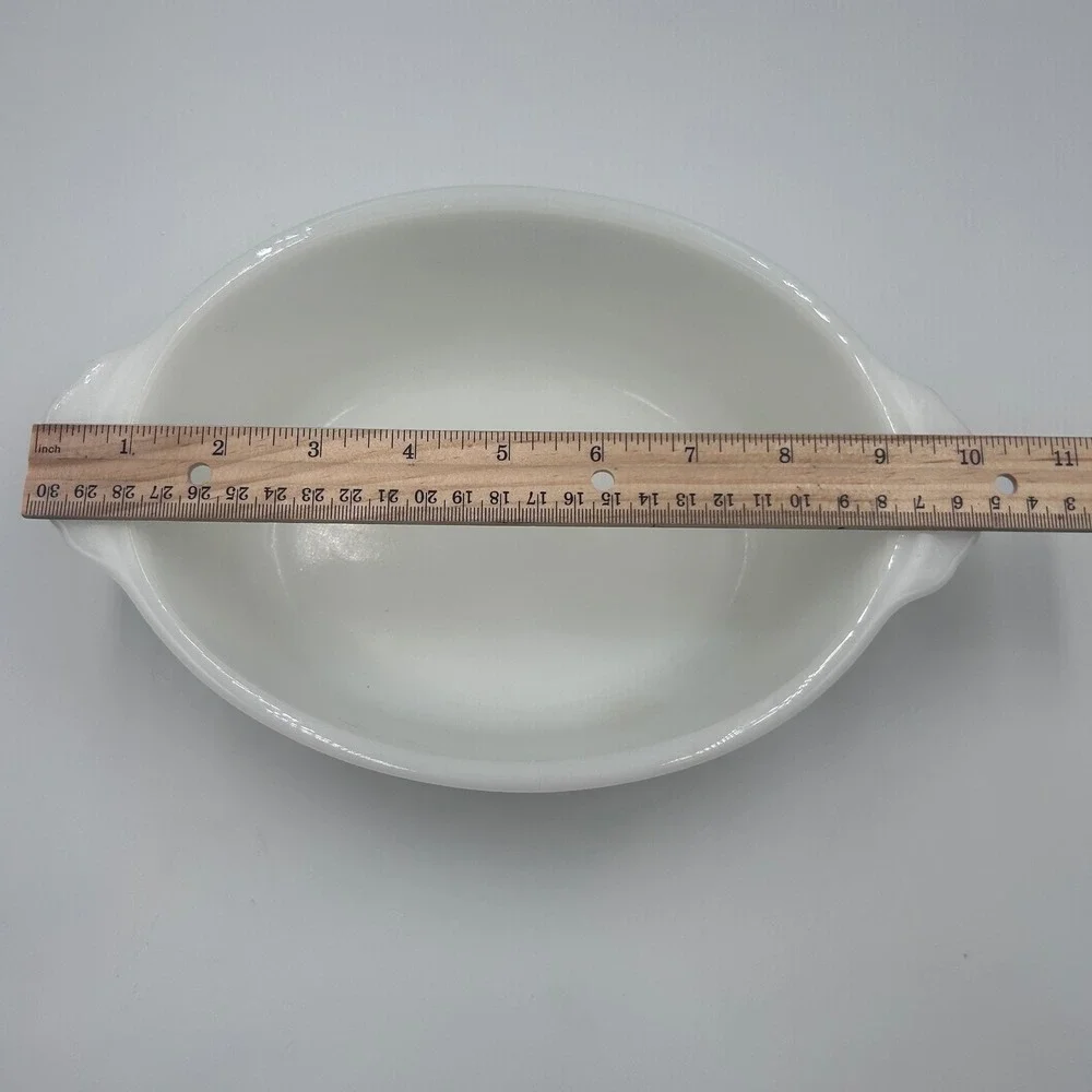 Vintage Fire King White Milk Glass Oval Casserole Dish with Tab Handles 10.5in